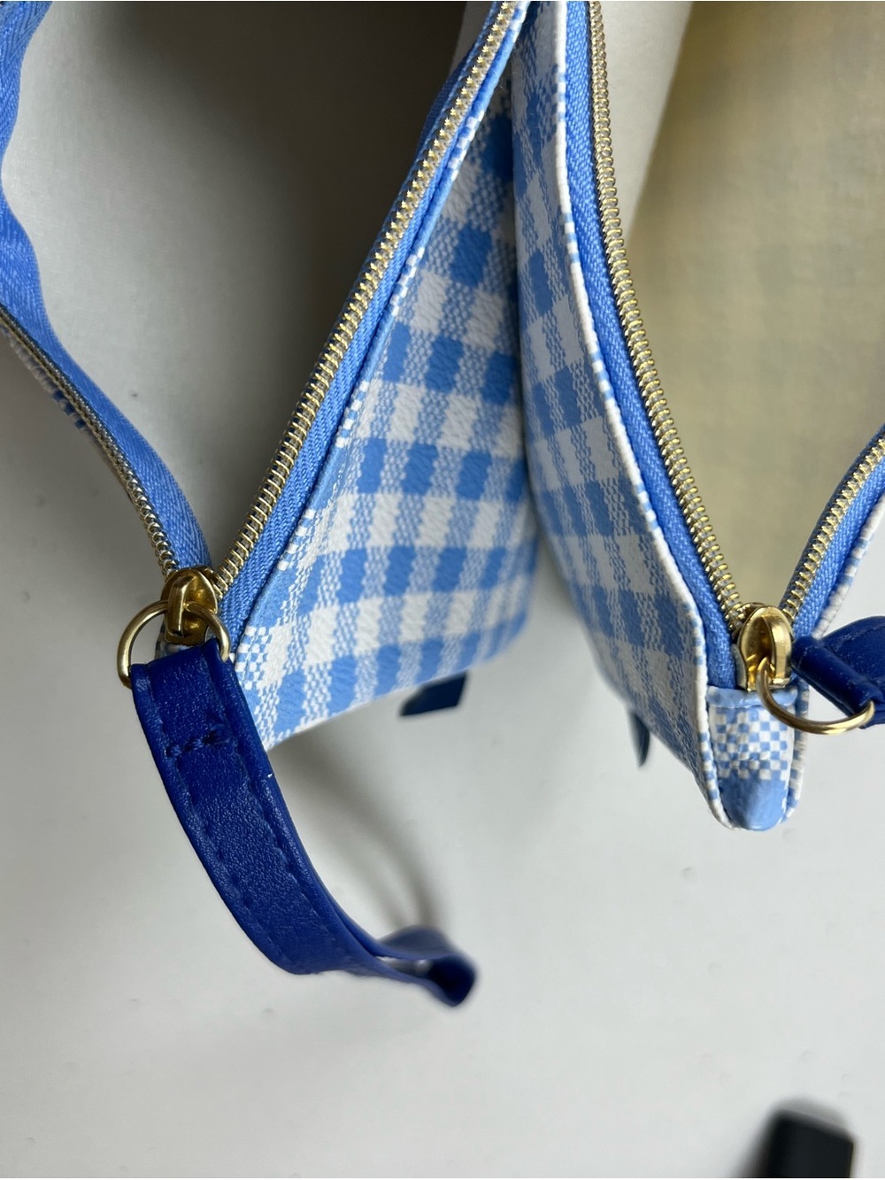 NWOT Ipsy Blue Gingham Wristlet Pouch Set of 2 New Makeup Cosmetic Travel Bags - Picture 5 of 6